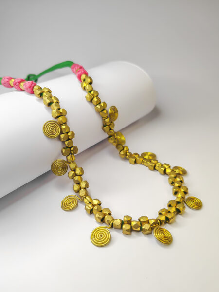 Authentic, dokra spiral necklace with multi colour thread