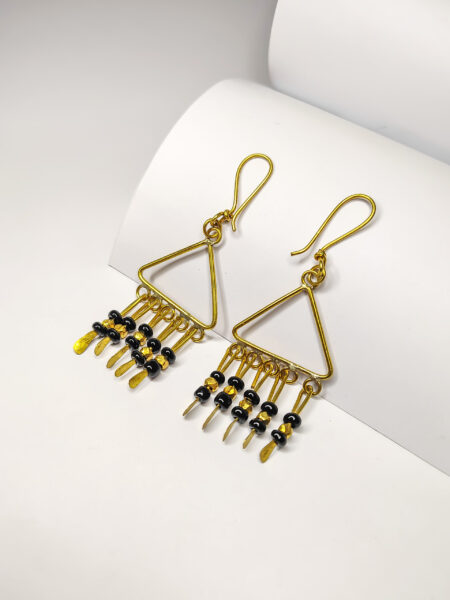 Unique , Hand-made, Dokra earrings with black beads