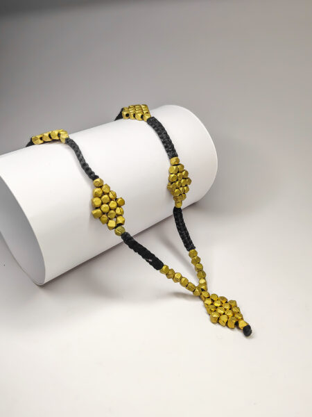 Single line burfi pendant with beads in black thread