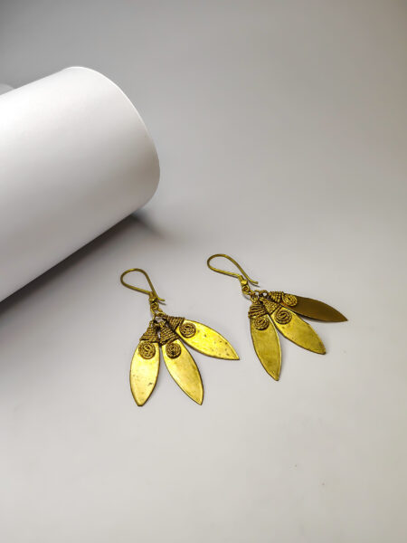 Authentic, Hand-made, Dokra Three Leaves Patri Earrings