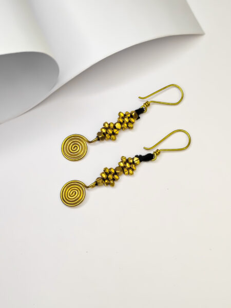 Authentic, Traditional, Dokra spiral beads, black thread earrings