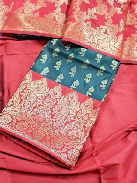 Banarasi Silk Zari Work Premium Suit Material with Heavy Dupatta