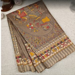 Madhubani saree,organic silk,chestnut brown