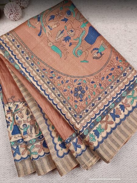Madhubani saree,organic silk,rose brown