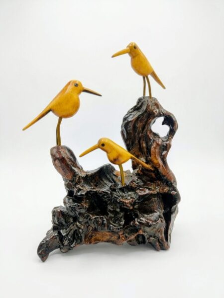 Aesthetic,  hand carved, wooden bird with peculiar perch, height-9inch, width-8inch
