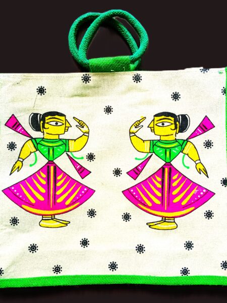Trendy, Stylish, Dancing Lady, jute bags, 16x14 inch, green-colour