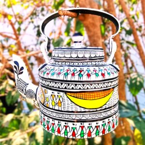 Authentic, Saura art, on metallic kettle, multi-colour,L-8,W-6,h-7inch