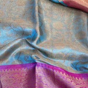 Exceptional, embossed soft tissue silk, banarasi saree with unique colour combination