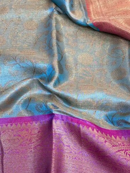 Exceptional, embossed soft tissue silk, banarasi saree with unique colour combination
