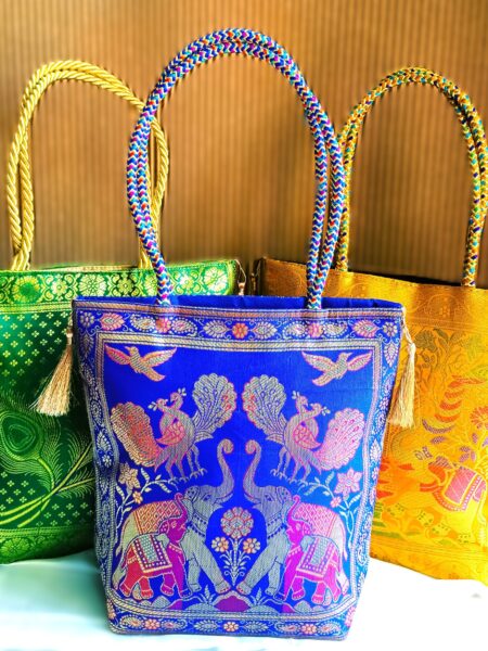 ( Set of 3) Elegant, Traditional, Banarasi Hand-Bags, 10x10inch