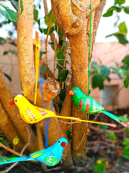 (Pack of 3) Uniuque,Handcrafted, paper-mache, hanging birds inspired by pattachitra art
