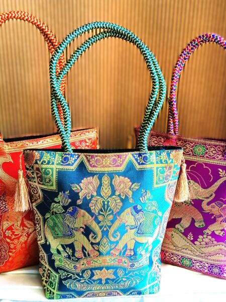 (Set of 3) Elegant, Traditional, Banarasi Hand-Bags, 10x10 inch