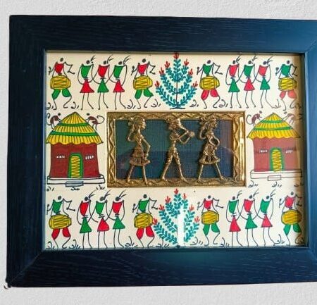 Timeless Treasure, Exotic Dokra handcrafted wall decor with Saura painting,L-28cm, W-22cm