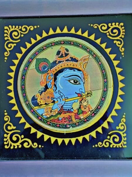 Collectible, hand-crafted, Krishna face on palm leaf, L-15cm, W-15cm