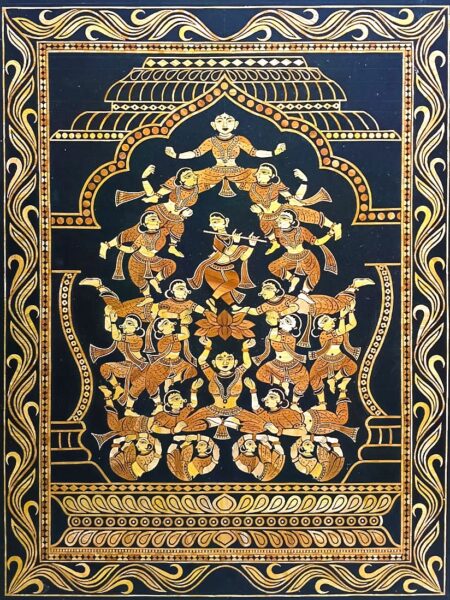 Extraordinary, Traditional, Gandharva Art, made by paddy straw (44x28)inch, Unmounted