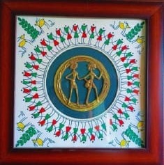 Exotic, hand-crafted,  Dokra wall decor with saura painting, W-28cm, L-28cm