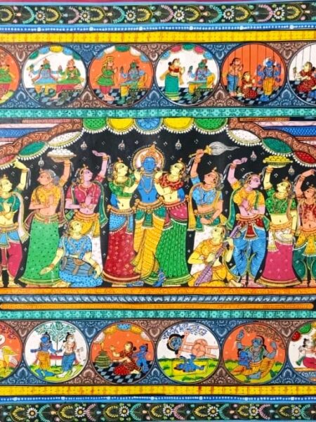 Exceptional, Unparalleled, Krishna-Leela Pattachitra Art (5/3 ft)